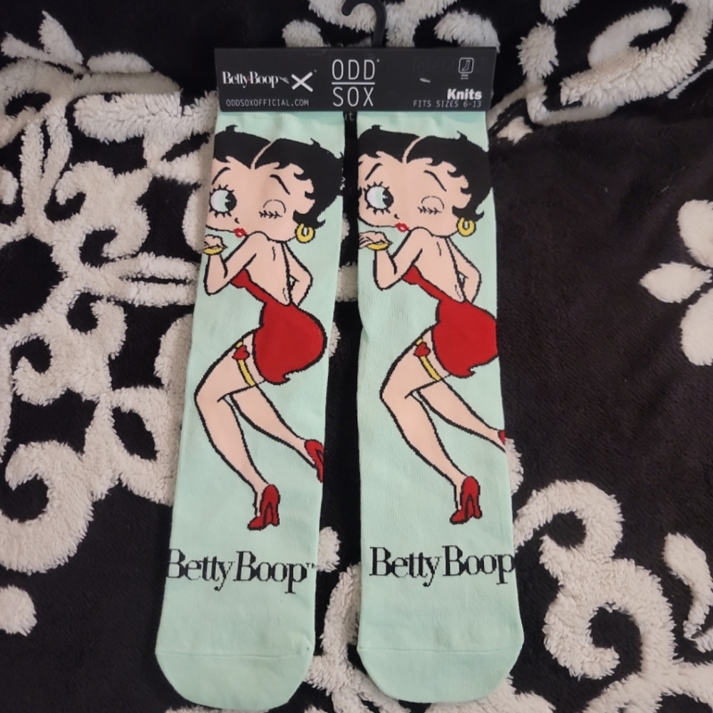 💚❤️Odd Sox Knits BETTY BOOP Minty Green Cotton Blend Crew Socks UNISEX 6-13❤️💚